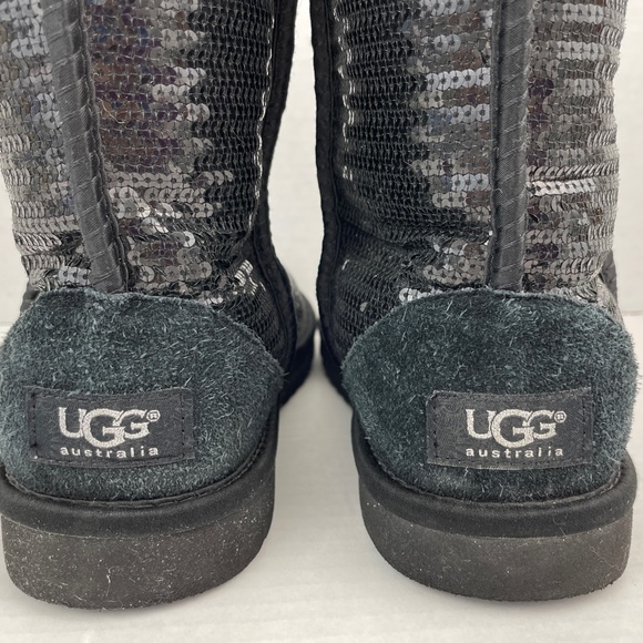 Ugg Classic Short Boots Womens Size 6 Black Cosmos Sequin Spark Shearling Lined - Picture 6 of 12